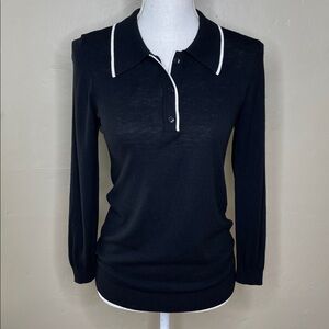 LAURIE FELT Black & White Fitted Timeless Classic Academia Henley Sweater XXS